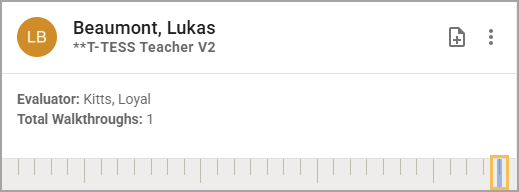 Teacher evaluation details for Lukas Beaumont, including evaluator, walkthrough count, and a walkthrough timeline.